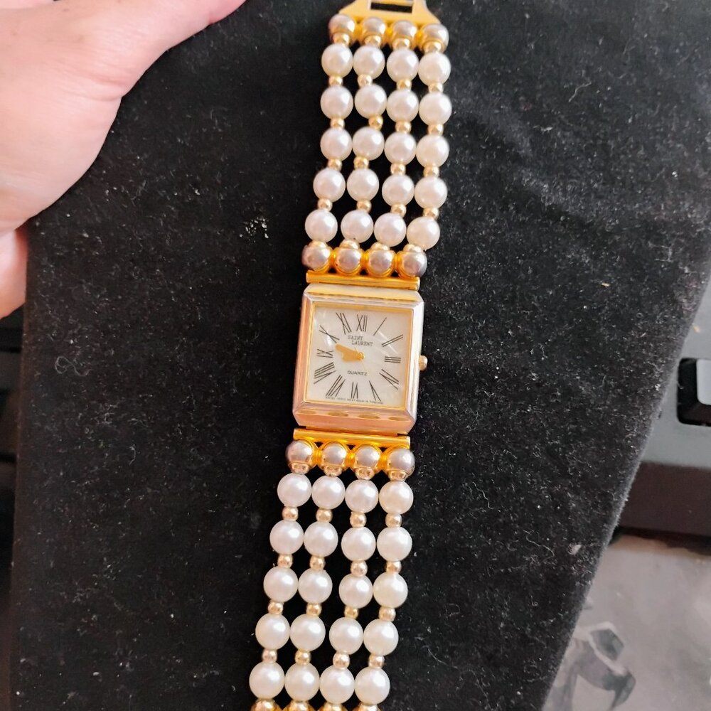 Saint Laurent Gold and Pearl Women's Watch